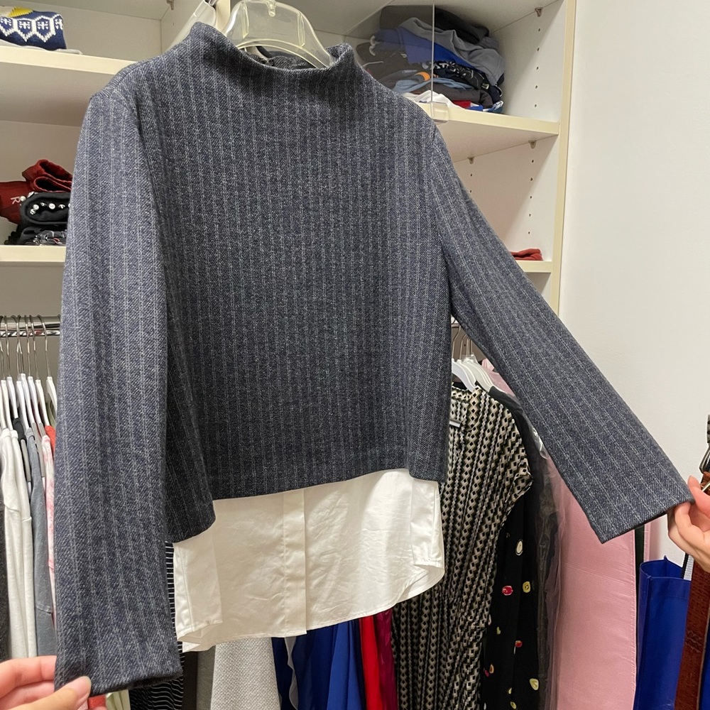 THEORY wool sweater with built in linen shirt